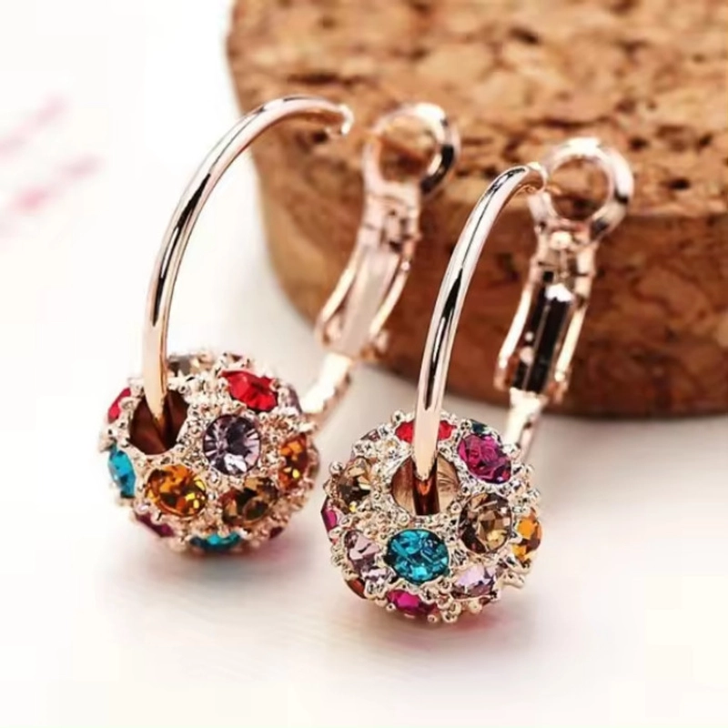 Product image KAHASIL - Anting Tusuk Titanium Wanita Anti Karat dan Luntur Bola Kristal Stud Hoop Earrings KH086 all variant RAINBOW